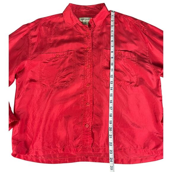 Bogari Vintage 100% Silk Button Up Shirt Pink Long Sleeve Pocket Blouse Size M - Picture 6 of 8